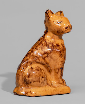 Rare and Fine Glazed Redware Figure of a Cat, attributed to John Bell, Waynesboro, PA, c1850-80