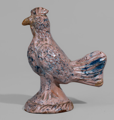 Exceptional Redware Tin-Glazed Rooster Figure att. John Bell, Waynesboro, PA