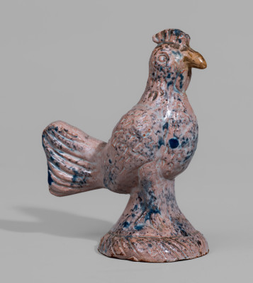 Exceptional Redware Tin-Glazed Rooster Figure att. John Bell, Waynesboro, PA