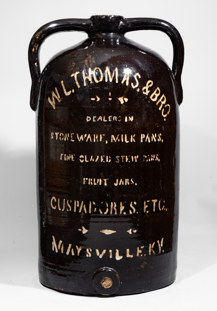 Exceptional Monumental MAYSVILLE, KY Stoneware Advertising Cooler, E. S. & B., NEW BRIGHTON, PA