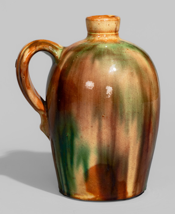 Rare and Fine Strasburg, VA Multi-Glazed Redware Jug
