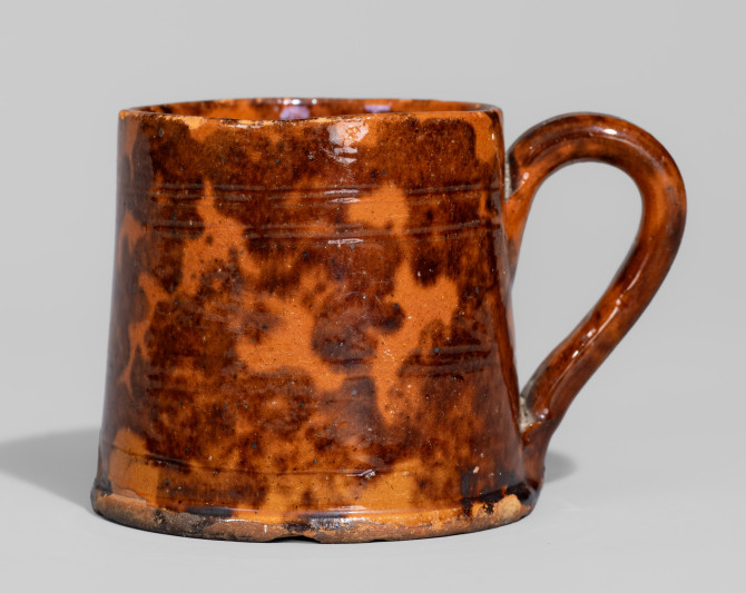 Rare and Fine Redware Mug, 