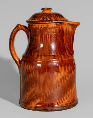 Exceptional JOHN BELL / WAYNESBORO Redware Lidded Coffee Boiler with Elaborate Manganese Decoration