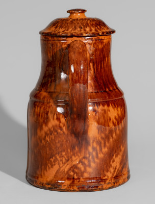 Exceptional JOHN BELL / WAYNESBORO Redware Lidded Coffee Boiler with Elaborate Manganese Decoration