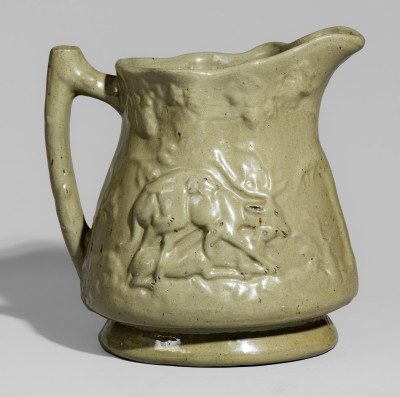 Fine JOHN BELL / WAYNESBORO Celadon-Glazed Hunt Scene Pitcher with Incised Details