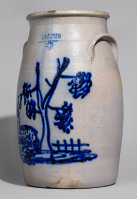 Outstanding 5 Gal. J. & E. NORTON / BENNINGTON, VT Stoneware Churn with Reclining Deer Scene