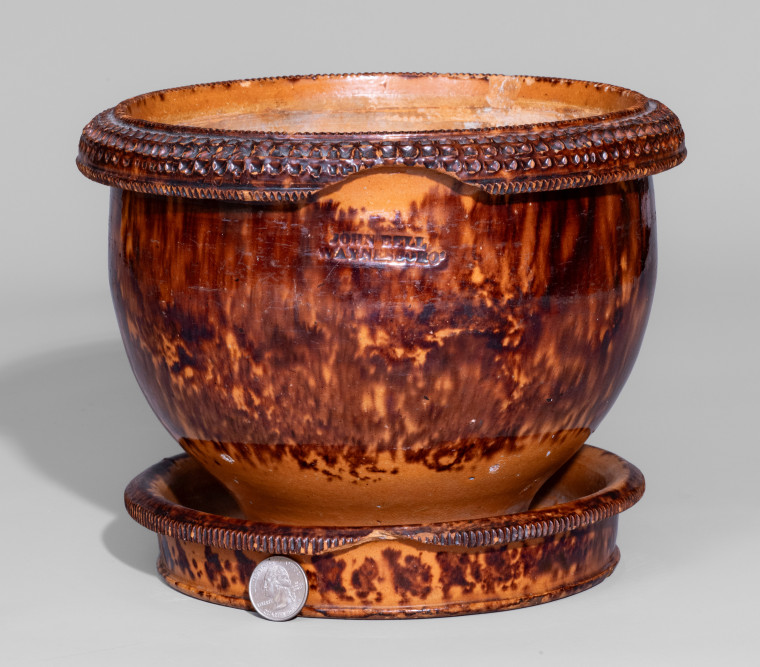 Rare and Fine JOHN BELL / WAYNESBORO Large-Sized Redware Flowerpot