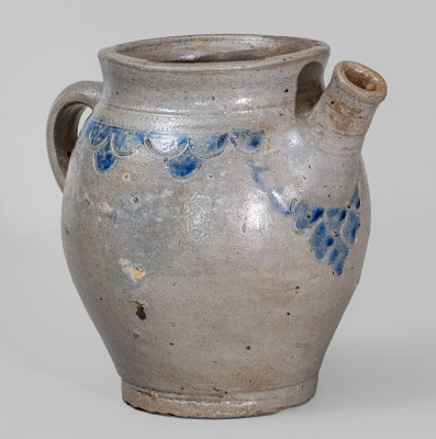Manhattan / NYC Stoneware Spouted Vessel w/ Elaborate Impressed Drape Decoration, fourth quarter 18th century
