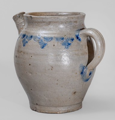 Manhattan / NYC Stoneware Spouted Vessel w/ Elaborate Impressed Drape Decoration, fourth quarter 18th century