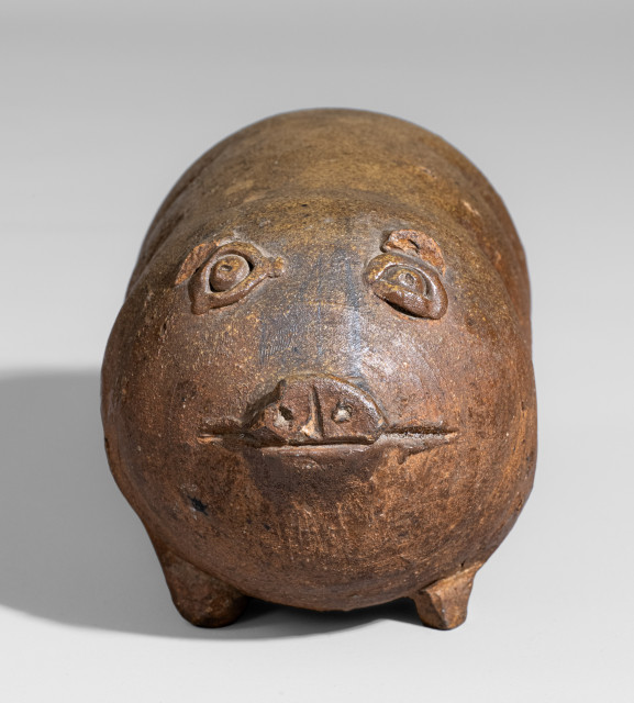 Extremely Rare and Important Stoneware Pig Flask att. J. B. Roberts, Cookeville, TN