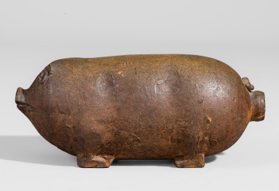 Extremely Rare and Important Stoneware Pig Flask att. J. B. Roberts, Cookeville, TN