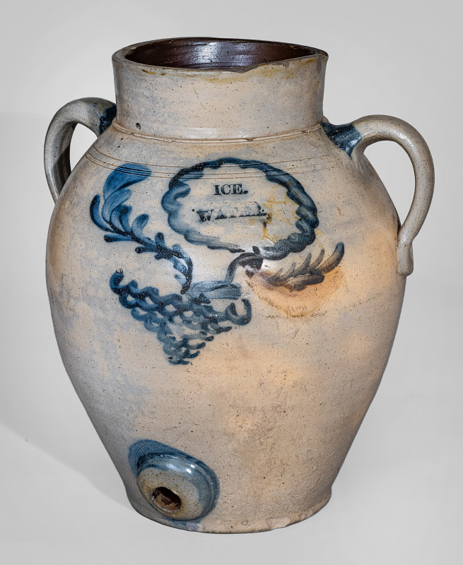 Extremely Rare and Fine Stoneware ICE WATER Cooler att. William Nichols, Poughkeepsie, NY