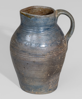 Exceptional Miniature Philadelphia, PA Stoneware Pitcher w/ Coggled Bird Decoration, Incised 