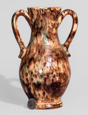 Rare and Important Shenandoah Valley Multi-Glazed Redware Vase, Stamped Twice 