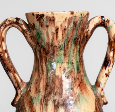 Rare and Important Shenandoah Valley Multi-Glazed Redware Vase, Stamped Twice 