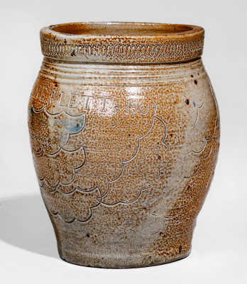 Exceptional WARNE & LETTs 1807 (South Amboy, NJ) Stoneware Jar w/ Elaborate Impressed Decorations - CROC-26 - TSMC
