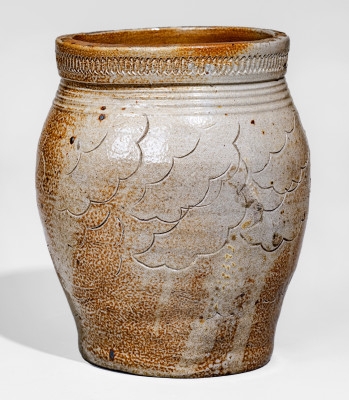 Exceptional WARNE & LETTs 1807 (South Amboy, NJ) Stoneware Jar w/ Elaborate Impressed Decorations - CROC-26 - TSMC