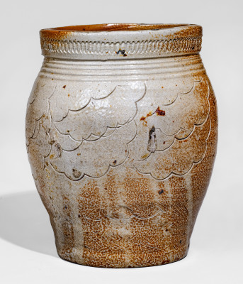 Exceptional WARNE & LETTs 1807 (South Amboy, NJ) Stoneware Jar w/ Elaborate Impressed Decorations - CROC-26 - TSMC