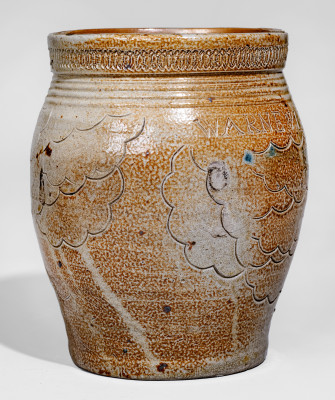 Exceptional WARNE & LETTs 1807 (South Amboy, NJ) Stoneware Jar w/ Elaborate Impressed Decorations - CROC-26 - TSMC