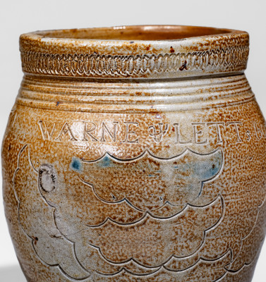 Exceptional WARNE & LETTs 1807 (South Amboy, NJ) Stoneware Jar w/ Elaborate Impressed Decorations - CROC-26 - TSMC