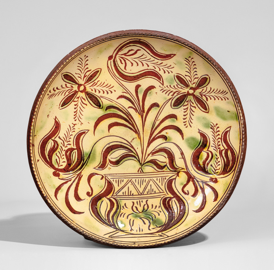 Exceptional Sgraffito Redware Plate, Haycock Township, Bucks County, PA - CHA-38