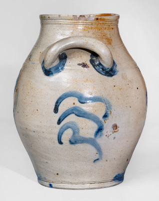 Extremely Rare and Important BOSTON Stoneware Jar w/ Bird-in-Tree Motif, Jonathan Fenton, late 18th century - CROC-34