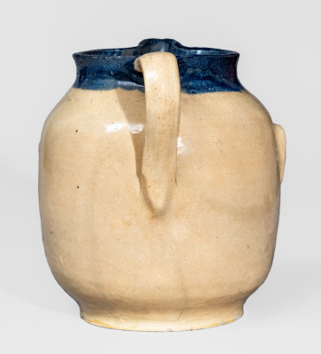 Extremely Rare and Important Cobalt-Decorated Stoneware Face Pitcher, Hilton Pottery, Marion, NC, c1935 - CROC-39