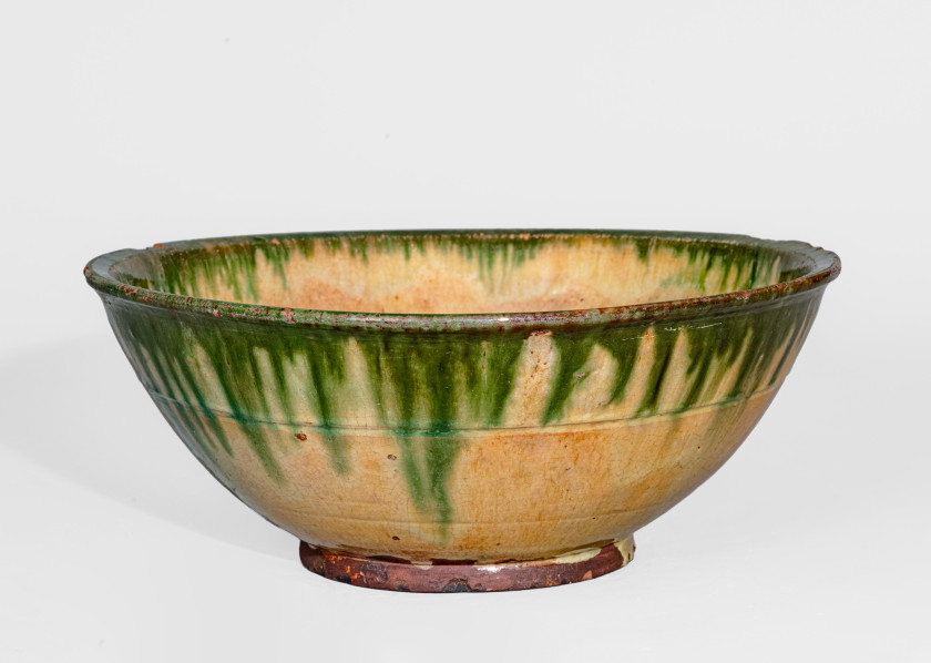 Exceptional Redware Punch Bowl with Profuse Copper Glaze att. Bristol County, MA - MISC-223