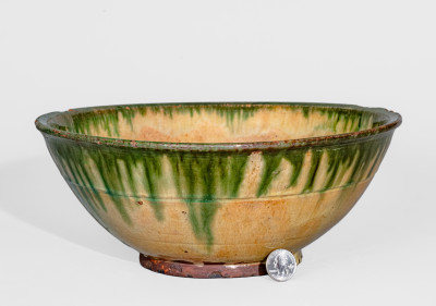 Exceptional Redware Punch Bowl with Profuse Copper Glaze att. Bristol County, MA - MISC-223