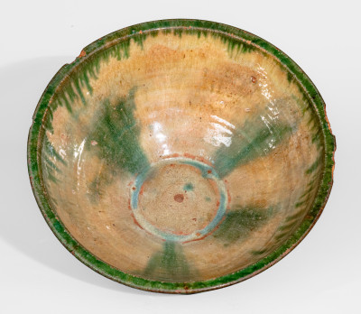 Exceptional Redware Punch Bowl with Profuse Copper Glaze att. Bristol County, MA - MISC-223