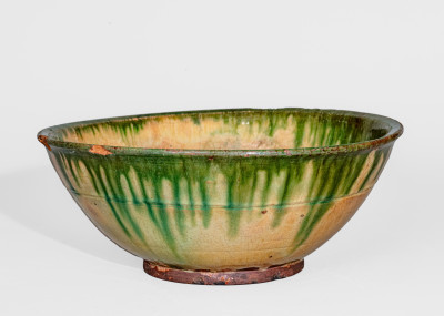 Exceptional Redware Punch Bowl with Profuse Copper Glaze att. Bristol County, MA - MISC-223