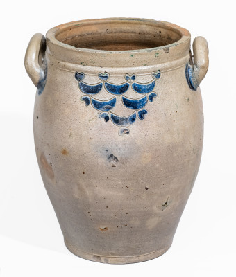 Rare DAVID MORGAN / NEW YORK Stoneware Jar with Impressed Hearts and Swag Decoration
