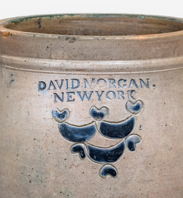 Rare DAVID MORGAN / NEW YORK Stoneware Jar with Impressed Hearts and Swag Decoration