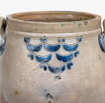 Rare DAVID MORGAN / NEW YORK Stoneware Jar with Impressed Hearts and Swag Decoration