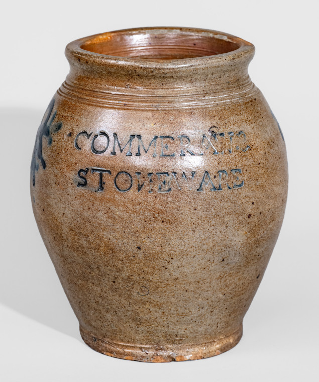 Exceedingly Rare and Important Small-Sized Stoneware Jar with Freehand Cobalt Floral Decoration, Stamped 
