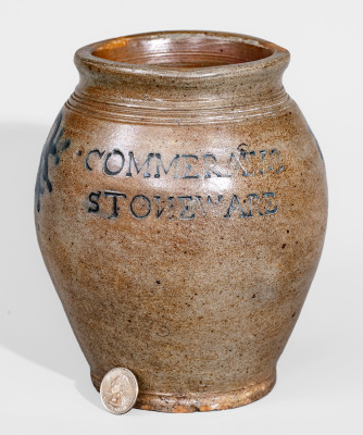 Exceedingly Rare and Important Small-Sized Stoneware Jar with Freehand Cobalt Floral Decoration, Stamped 