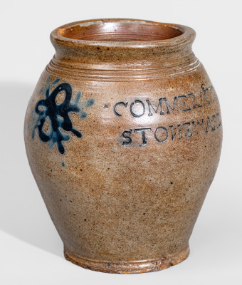 Exceedingly Rare and Important Small-Sized Stoneware Jar with Freehand Cobalt Floral Decoration, Stamped 