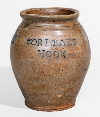 Exceedingly Rare and Important Small-Sized Stoneware Jar with Freehand Cobalt Floral Decoration, Stamped 