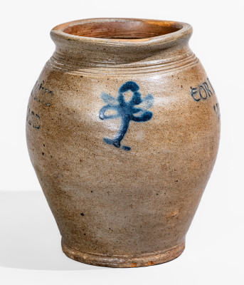 Exceedingly Rare and Important Small-Sized Stoneware Jar with Freehand Cobalt Floral Decoration, Stamped 