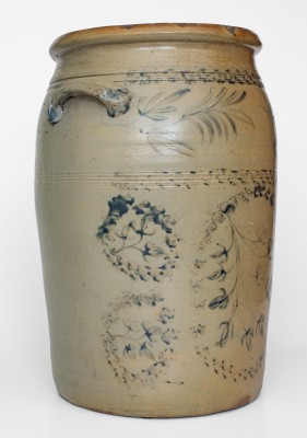 Rare 10 Gal. D. G. THOMPSON / MORGANTOWN Stoneware Jar w/ Elaborate Cobalt Decoration