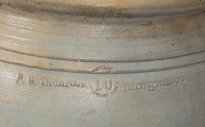 Rare 10 Gal. D. G. THOMPSON / MORGANTOWN Stoneware Jar w/ Elaborate Cobalt Decoration