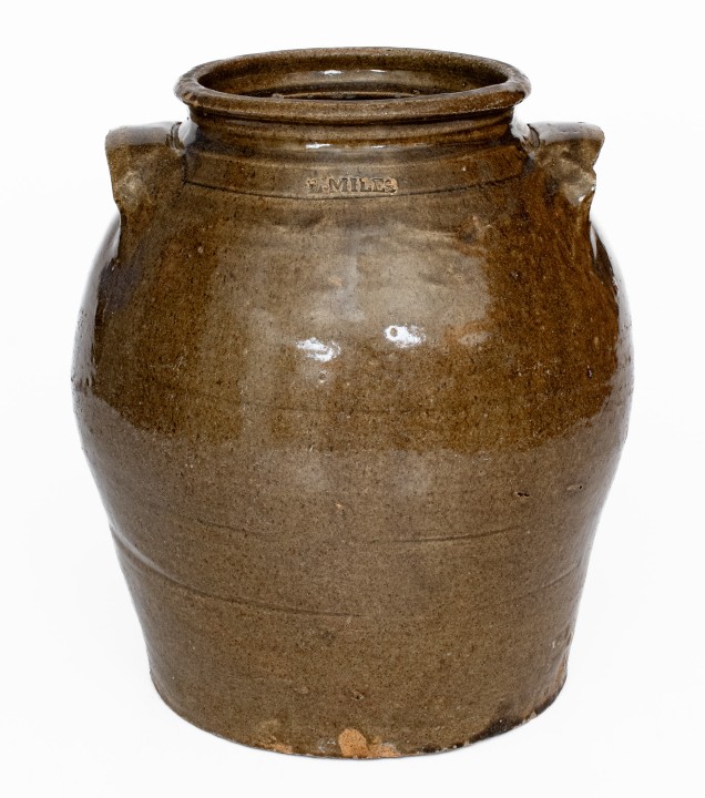 Scarce L. MILES (Edgefield District, SC) Stoneware Jar w/ Wooden Lid