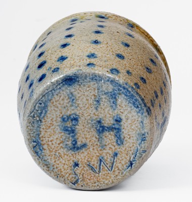 Rare Diminutive Ohio Stoneware Jar w/ Profuse Cobalt Spot Decoration