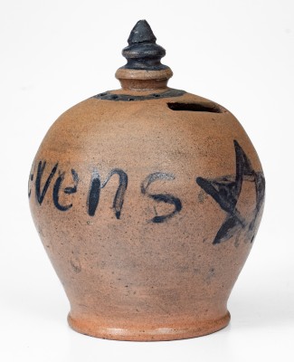 Rare Stoneware Presentation Bank w/ Cobalt Star Decoration, probably Pennsylvania