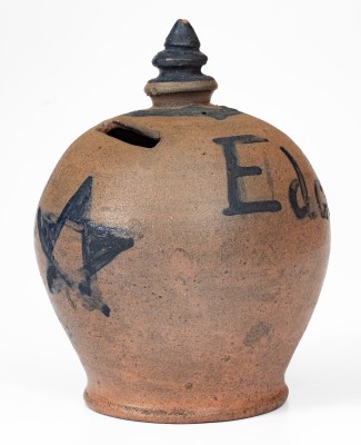 Rare Stoneware Presentation Bank w/ Cobalt Star Decoration, probably Pennsylvania