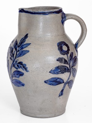 Very Rare and Important Henry Remmey, Baltimore Stoneware Pitcher w/ Elaborate Incised Bird and Floral Designs