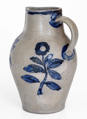 Very Rare and Important Henry Remmey, Baltimore Stoneware Pitcher w/ Elaborate Incised Bird and Floral Designs