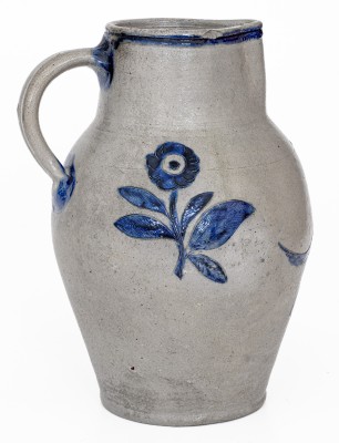 Very Rare and Important Henry Remmey, Baltimore Stoneware Pitcher w/ Elaborate Incised Bird and Floral Designs