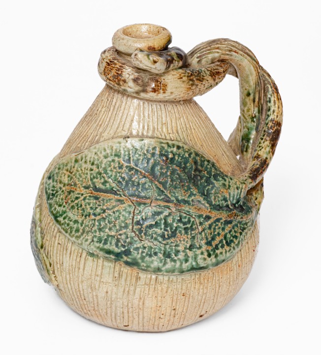 Very Rare Temperance / Snake Jug, Jacob Bachley, Anna or Texarkana Pottery, c1880