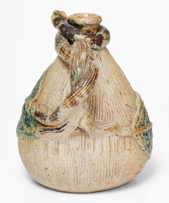 Very Rare Temperance / Snake Jug, Jacob Bachley, Anna or Texarkana Pottery, c1880